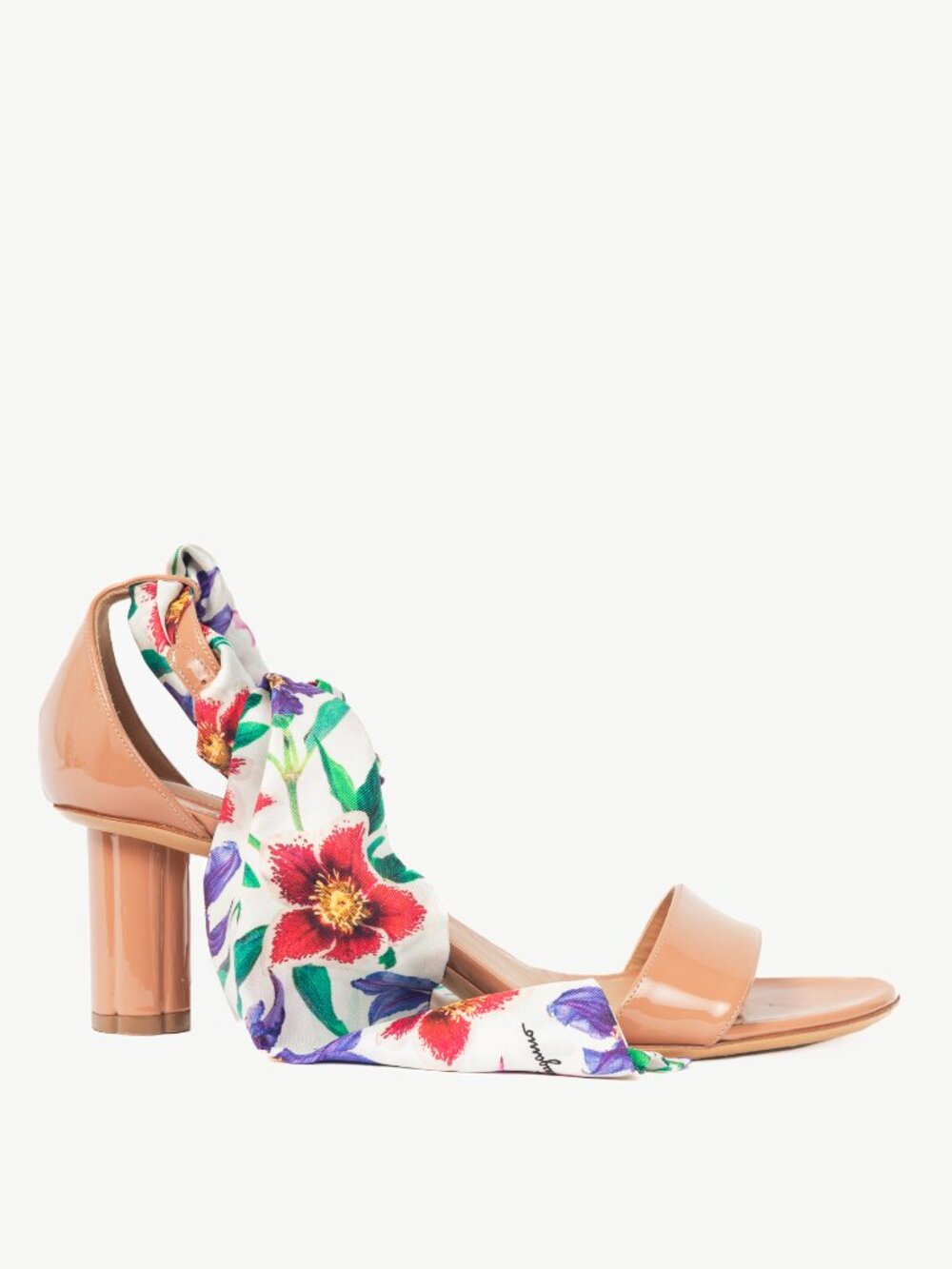 Salvatore Ferragamo Tursi Nude Patent Leather Floral-Tie Sandals